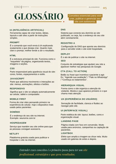 Página do glossário do material Do Zero ao Site Profissional