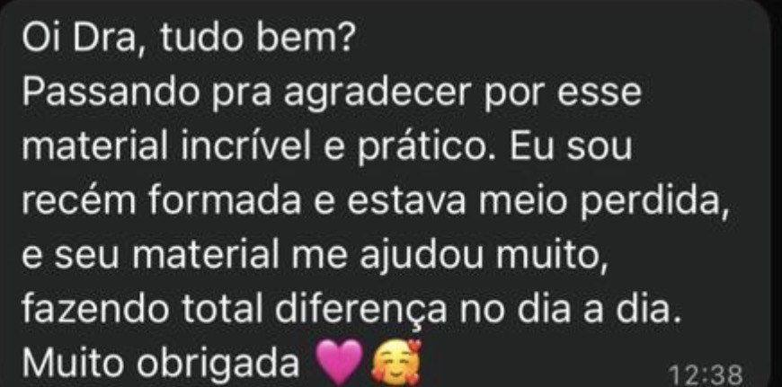 Print de mensagem de dentista recém-formada agradecendo pelo material prático que fez diferença no dia a dia