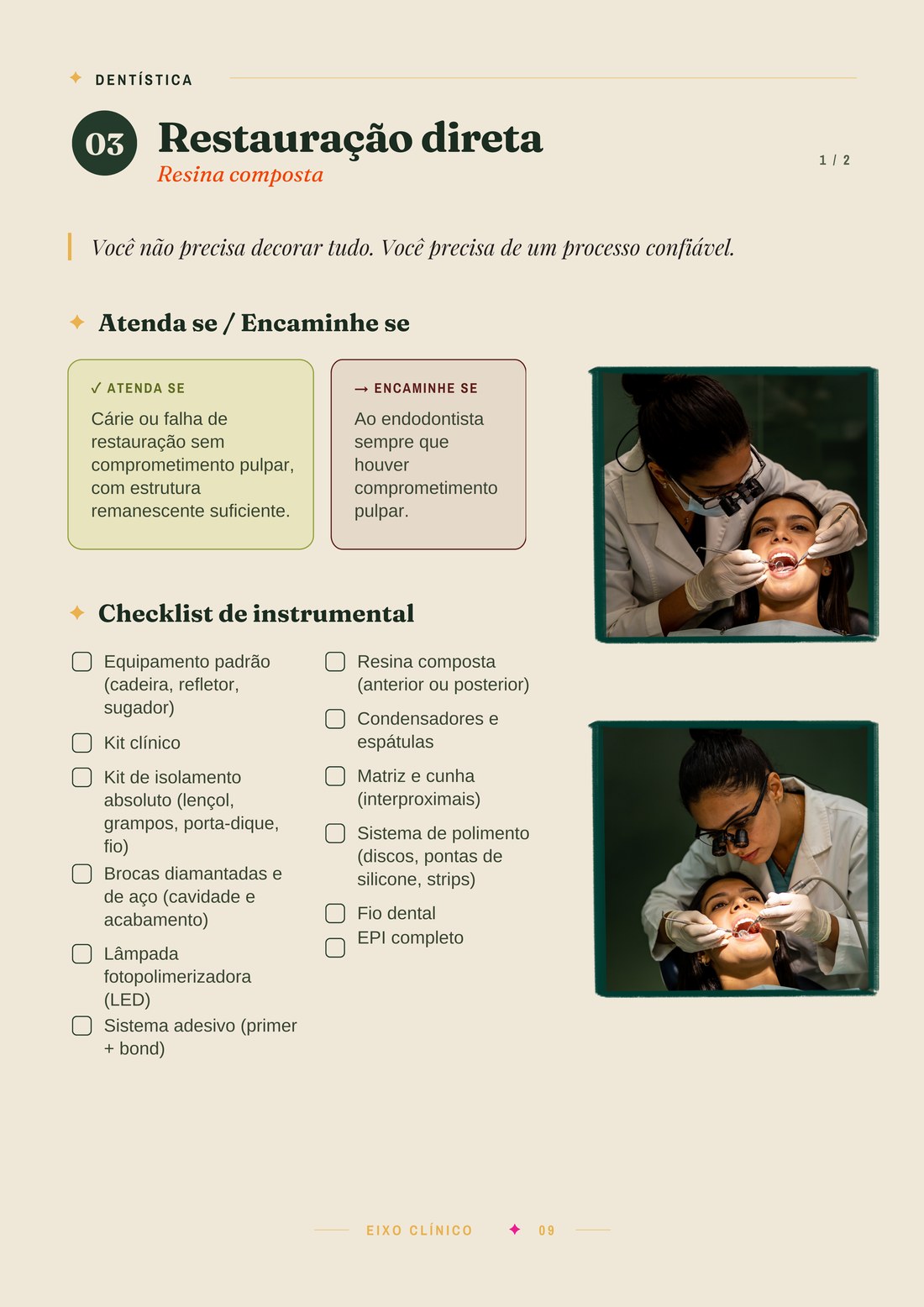 Página sobre restauração direta com resina composta